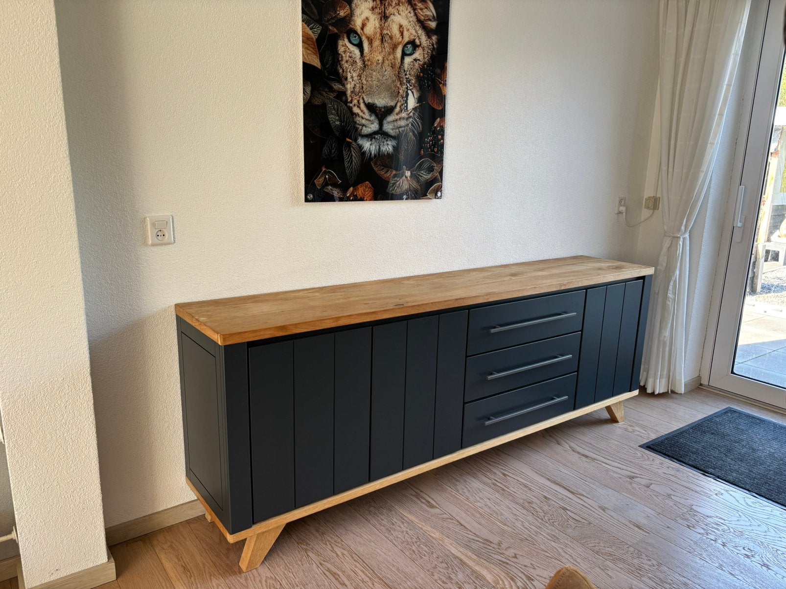 Dressoir met eiken bovenblad, Ophalen, Gebruikt, Met lade(s), 200 cm of meer