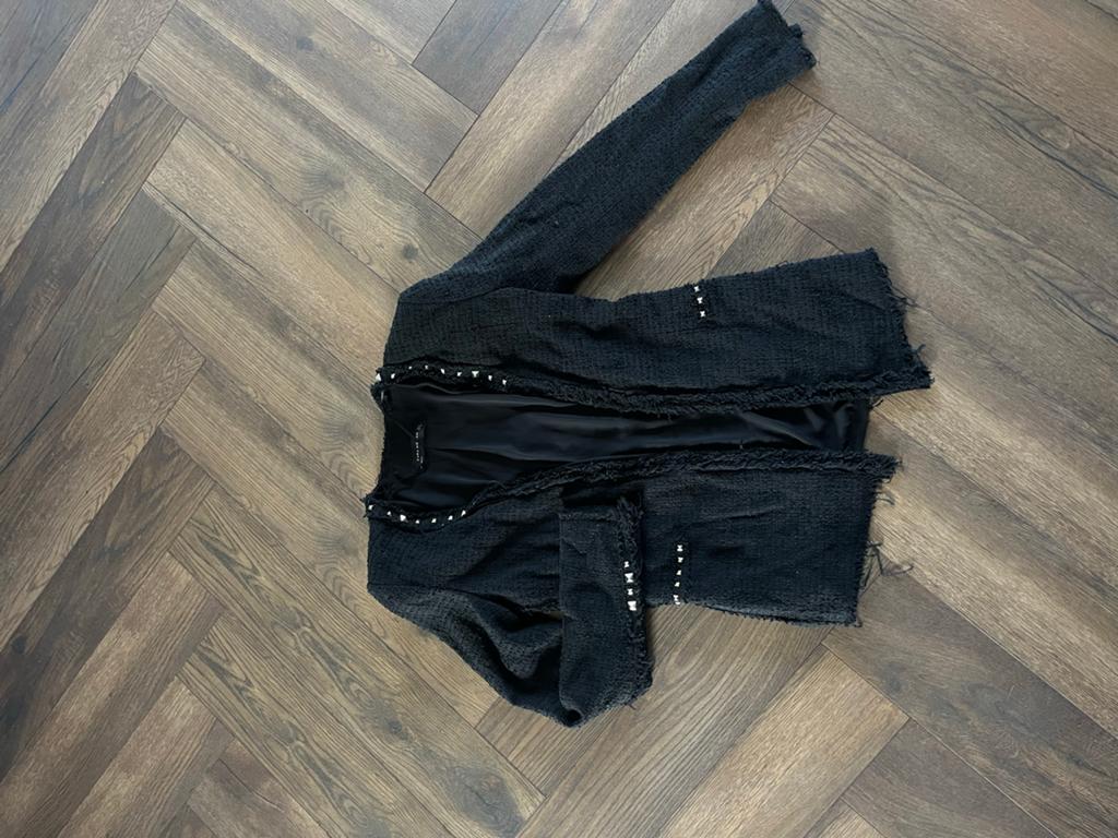 Zara Woman Zwart Tweed Jasje met Studs - Maat S, Kleding | Dames, Jassen | Zomer, Ophalen of Verzenden, Zo goed als nieuw, Maat 36 (S)