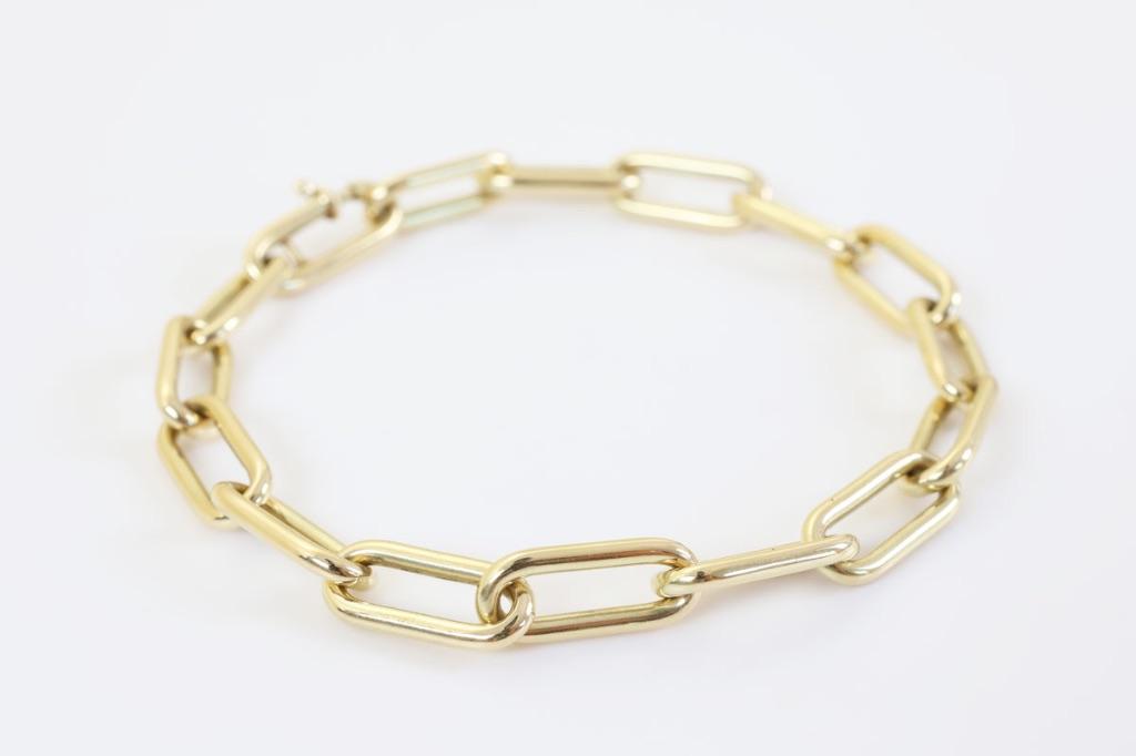 14 Karaat Gouden Closed Forever Armband Paperclip Schakel, Ophalen of Verzenden, Zo goed als nieuw, Goud, Goud