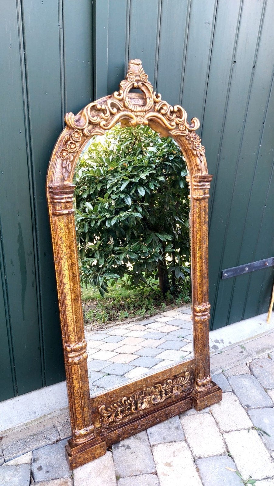 Grote Brocante Spiegel met Gouden Frame, Ophalen, Overige vormen, 150 tot 200 cm