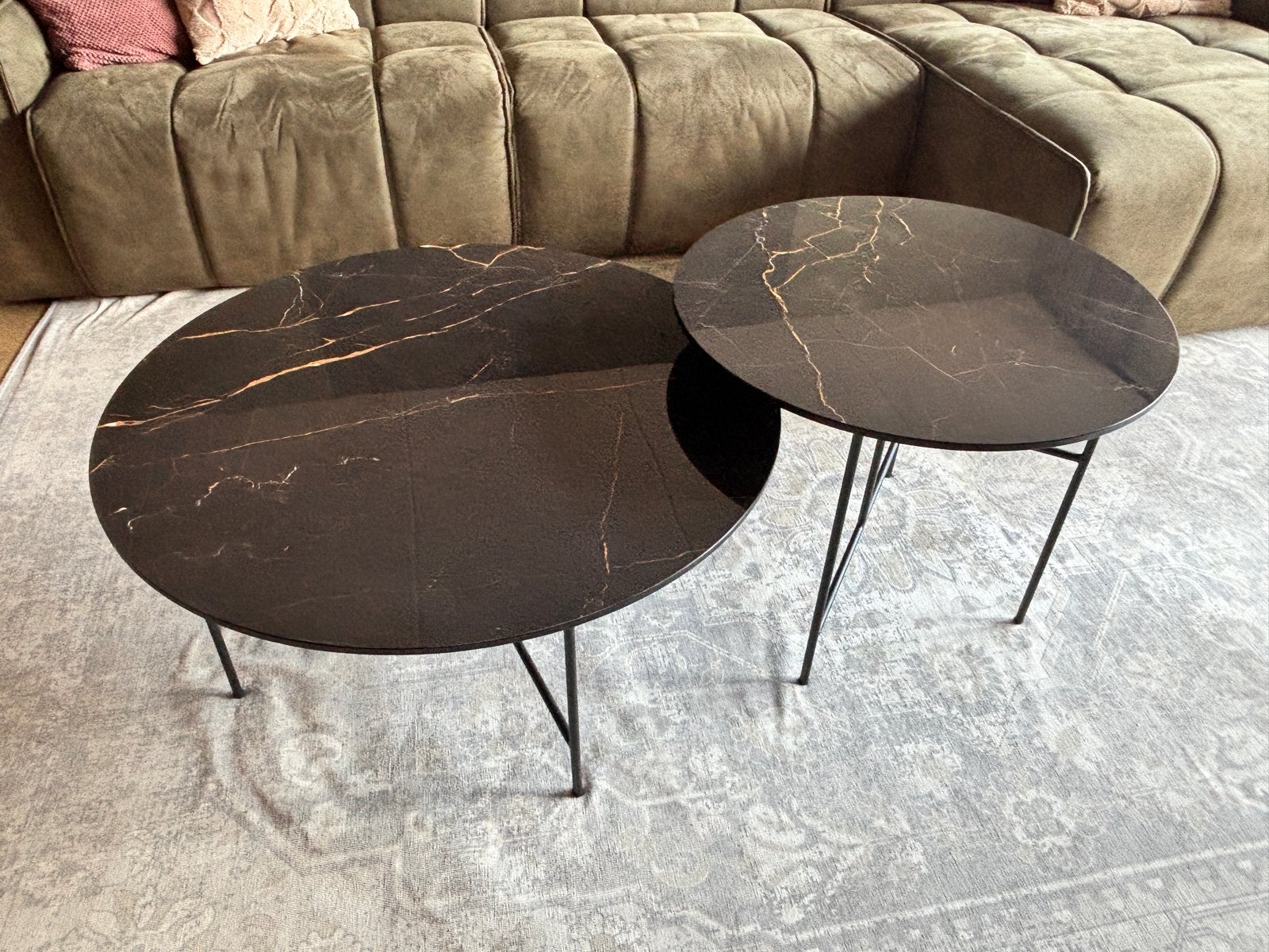 2x Zwarte bijzettafels, Ophalen, Minder dan 45 cm, Gebruikt, Metaal of Aluminium