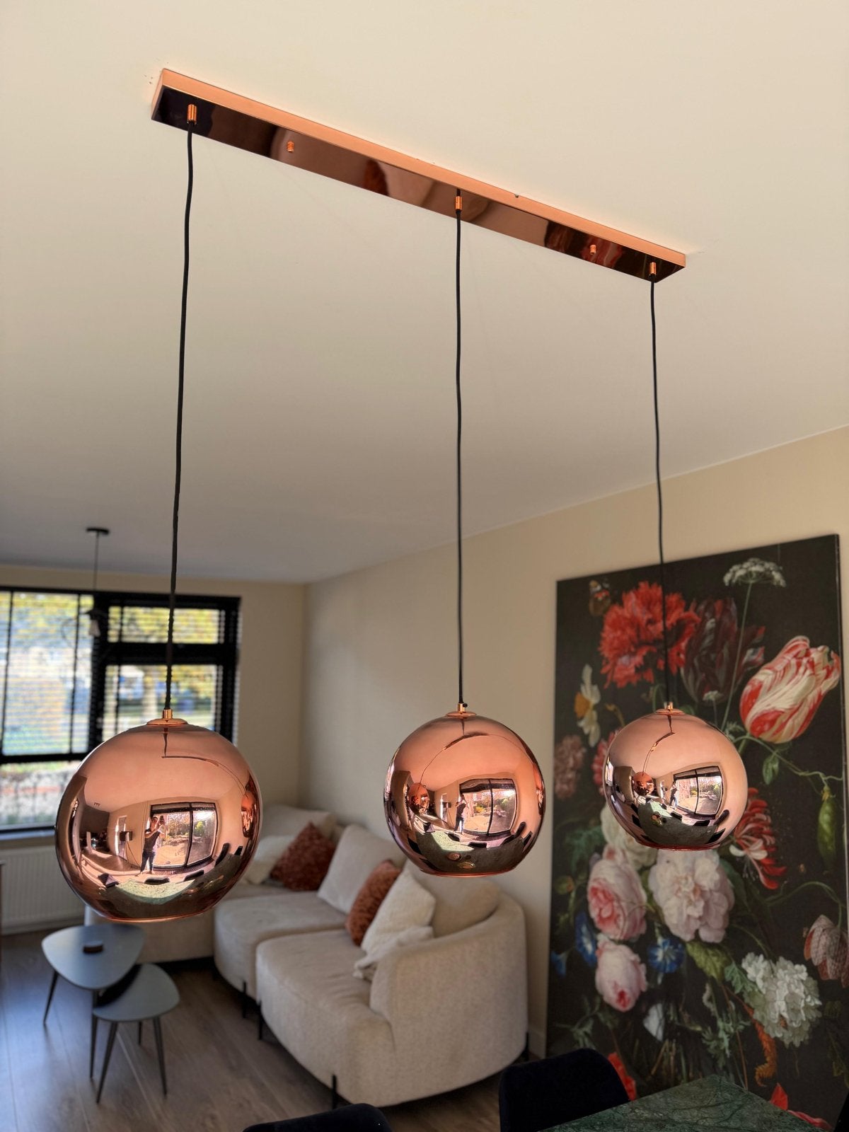 Hanglamp rose goud - 3 bollen - uitstekende staat, Ophalen, Gebruikt, Metaal