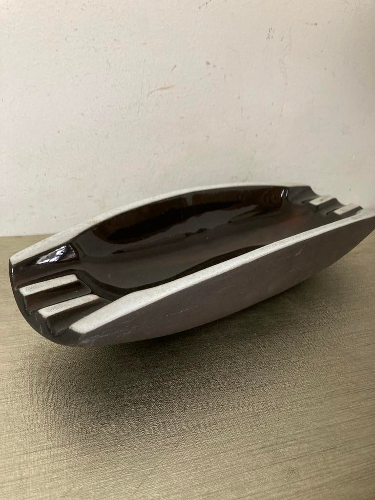 Grote design asbak van Ravelli, zwart/bruin met wit glazuur, Ophalen of Verzenden, Asbak