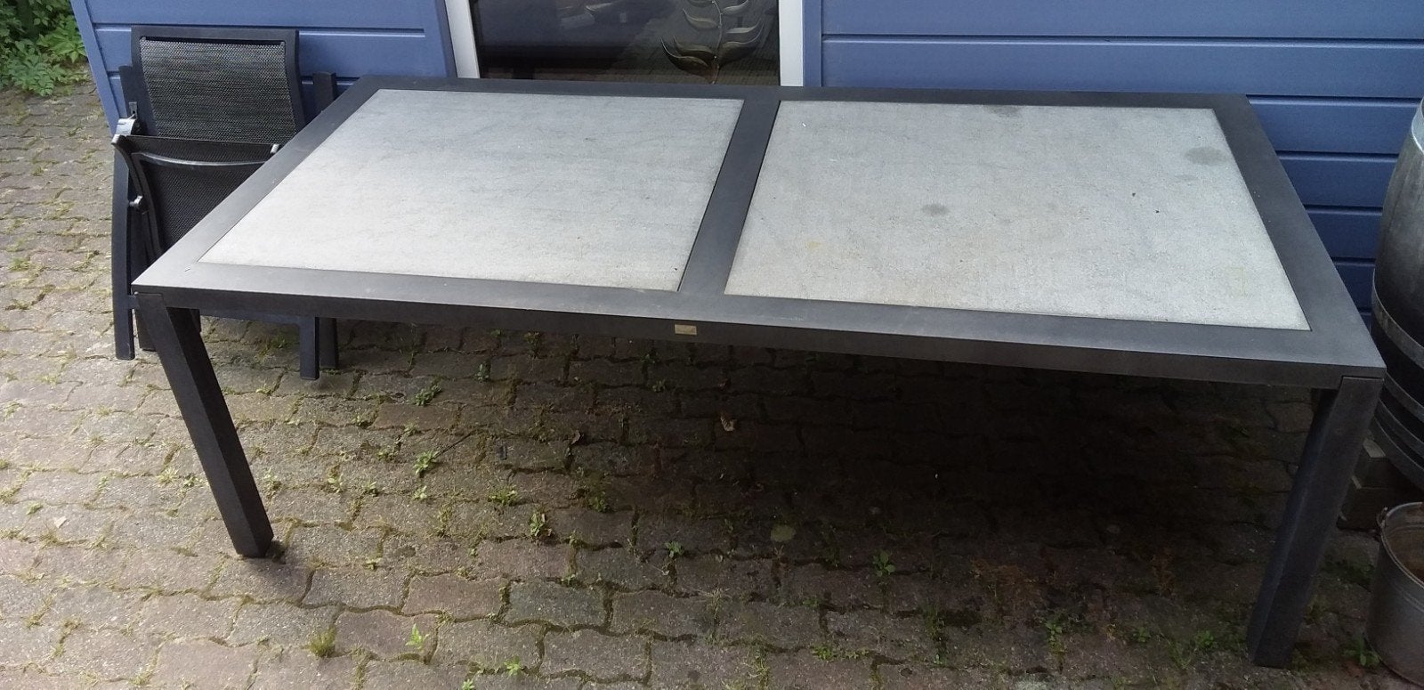 Tuin eettafel met granieten blad, gratis af  te halen., Tuin en Terras, Ophalen, Gebruikt, Rechthoekig, Metaal