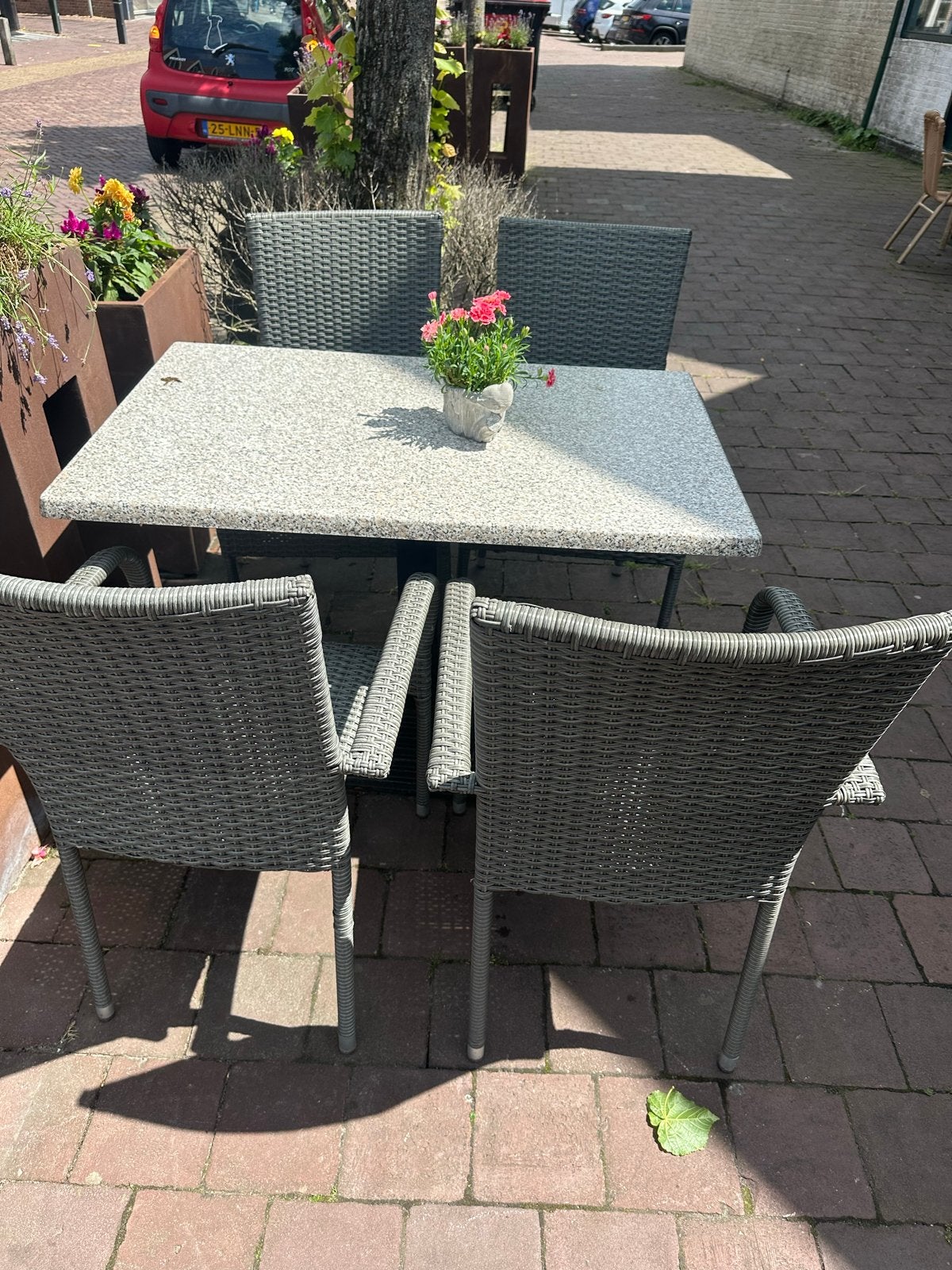Tafel met 4 stoelen - 110x70 cm, Tuin en Terras, Tuintafels, Ophalen, Gebruikt, Rechthoekig, Wicker
