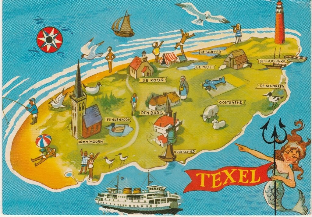 TEXEL Landkaart, Verzenden, 1960 tot 1980, Gelopen, Waddeneilanden
