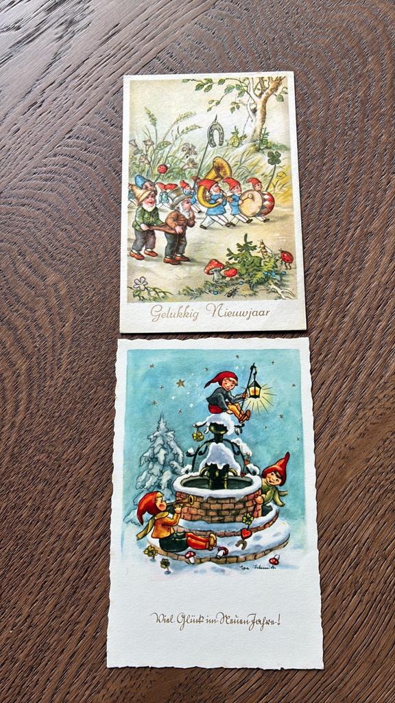 Nieuwjaar. Muziek maken. Kabouterorkestje en bij waterput, Verzamelen, Ansichtkaarten | Themakaarten, Ophalen of Verzenden, Ongelopen