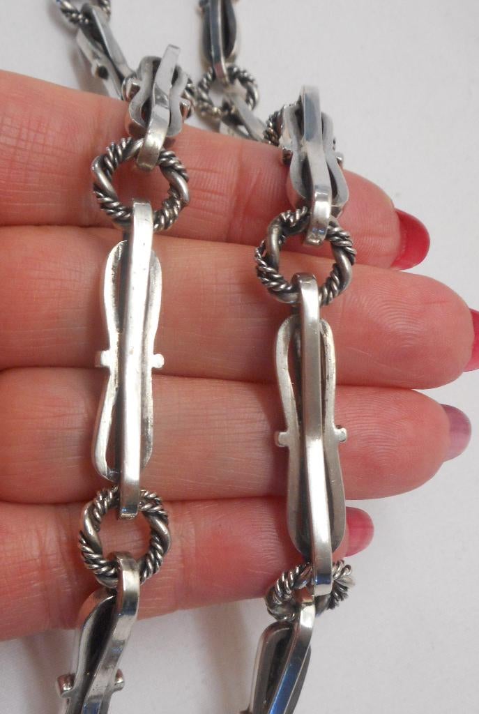 Zilveren lange zware modernist schakel ketting nr.298, Sieraden, Tassen en Uiterlijk, Kettingen, Verzenden, Zo goed als nieuw