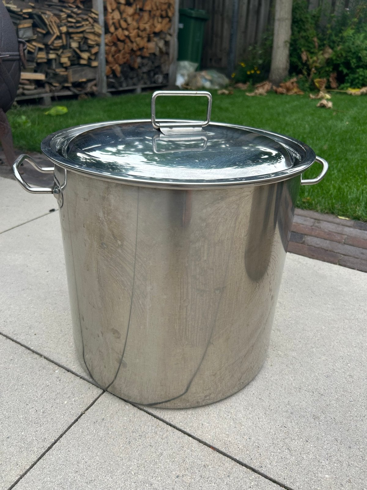 2 RVS pannen 32 liter - ideaal voor bierbrouwen, Gebruikt, Met deksel, Ophalen of Verzenden, Rvs