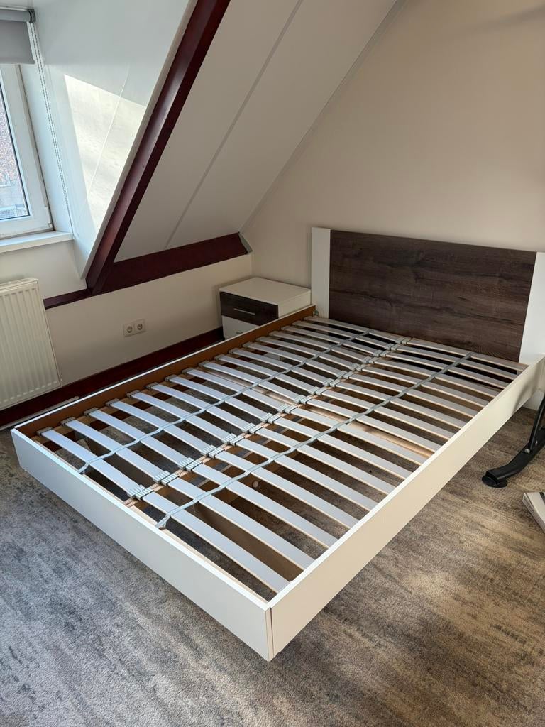Houten bed met lattenbodem en LED strip, Huis en Inrichting, Slaapkamer | Bedden, Ophalen, Wit, Tweepersoons, 140 cm