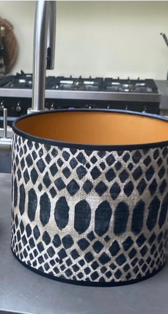 Lampenkap slangenprint zwart creme nieuwstaat, 25 cm, 20 cm, Zwart, Rond