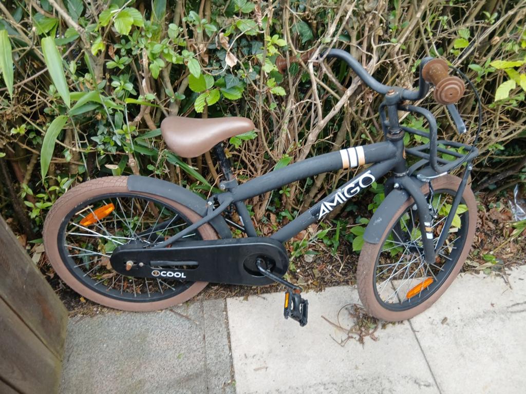 Amigo kinderfiets - 16 inch - Zwart/Bruin, Terugtraprem, Ophalen of Verzenden, Amigo, 16 tot 20 inch