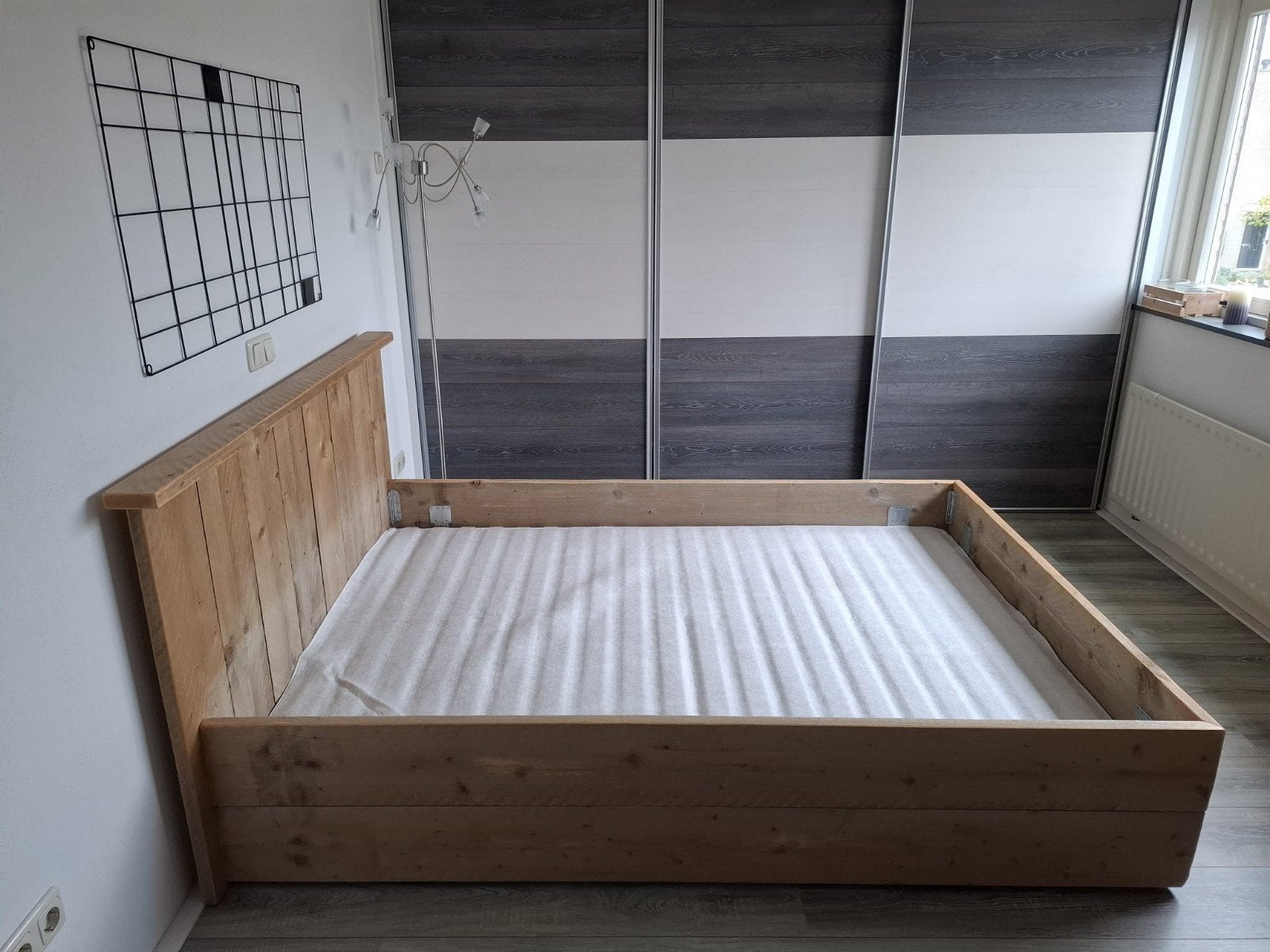 Steigerhouten tweepersoonsbed, Huis en Inrichting, Ophalen, Gebruikt, Bruin, Robuust, Landelijk