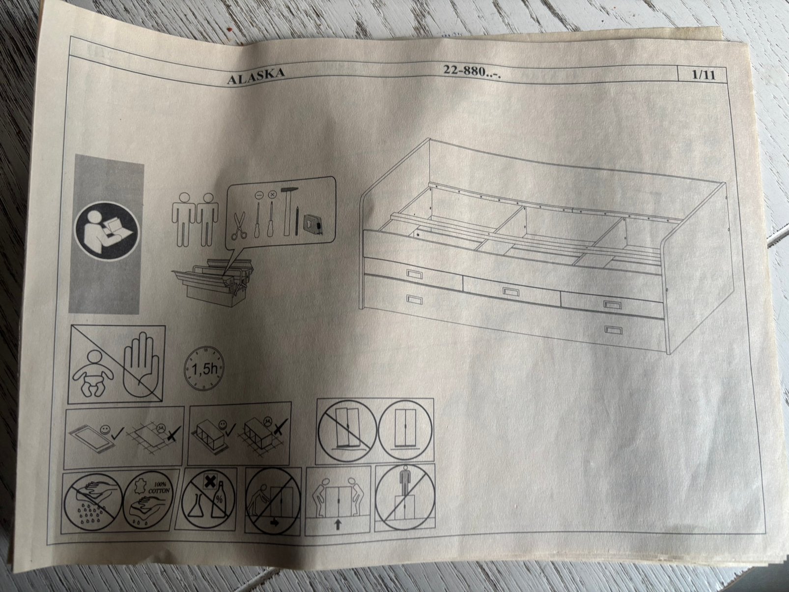 Twijfelaar bed 120-200  met lattenbodem en opberg lades, Ophalen, Gebruikt, Wit, 140 cm