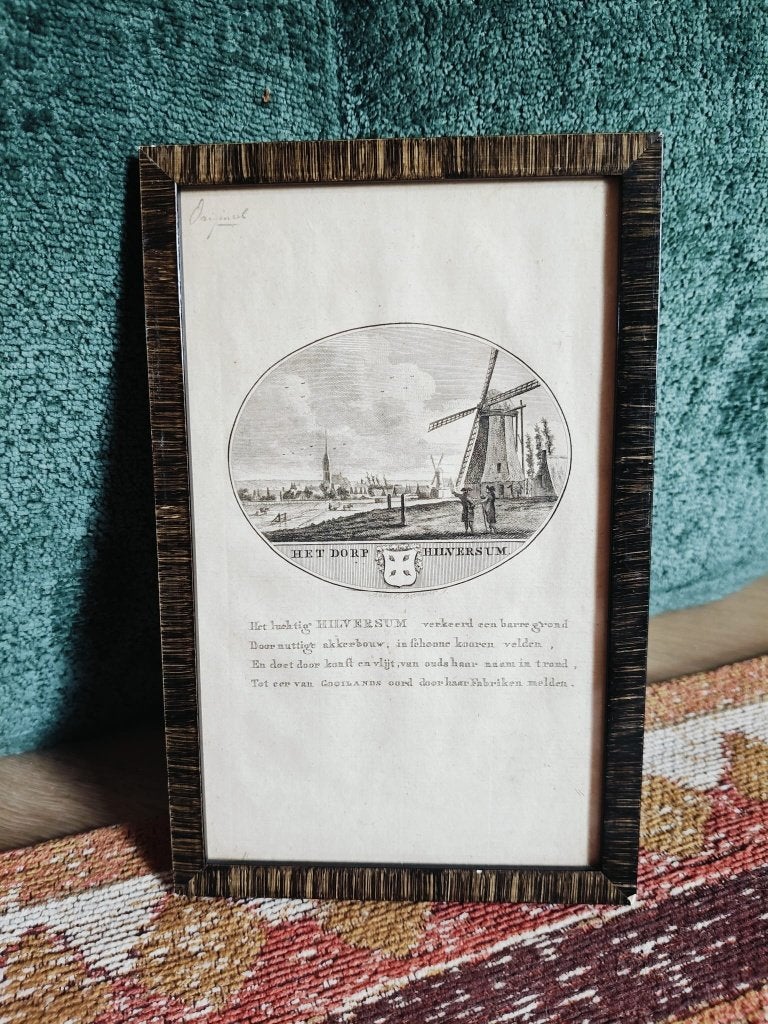 Originele kopergravure "Het Dorp Hilversum" - (1795), Antiek en Kunst, 22 cm, Ophalen of Verzenden, Gravure, 14 cm
