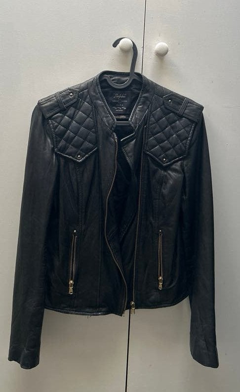 Zwarte echt leren jas van Zara, maat S, Ophalen of Verzenden, Zo goed als nieuw, Maat 36 (S), Zwart