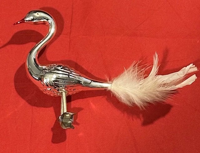 oude kerstbal glas - grote vogel op knijper zilverkleur, Diversen, Ophalen, Gebruikt