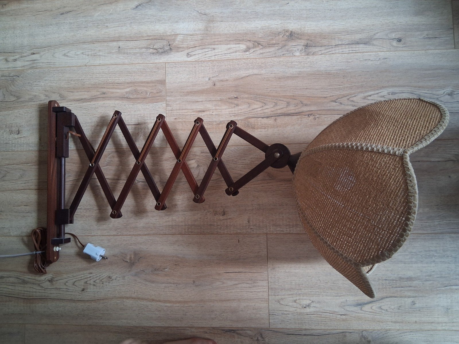 Vintage houten schaarlamp groot formaat, Antiek en Kunst, Ophalen