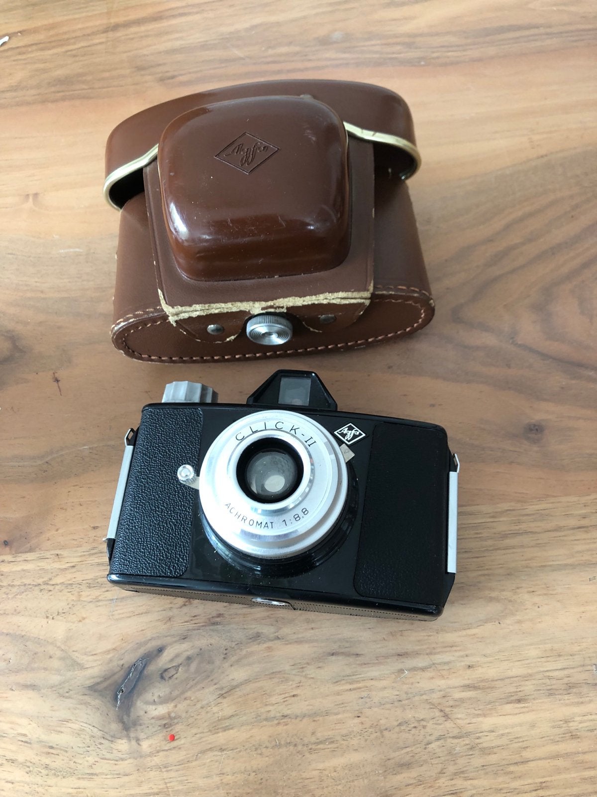 Vintage Agfa Click-II camera met leren tasje, Ophalen of Verzenden, Gebruikt, Compact, Overige Merken