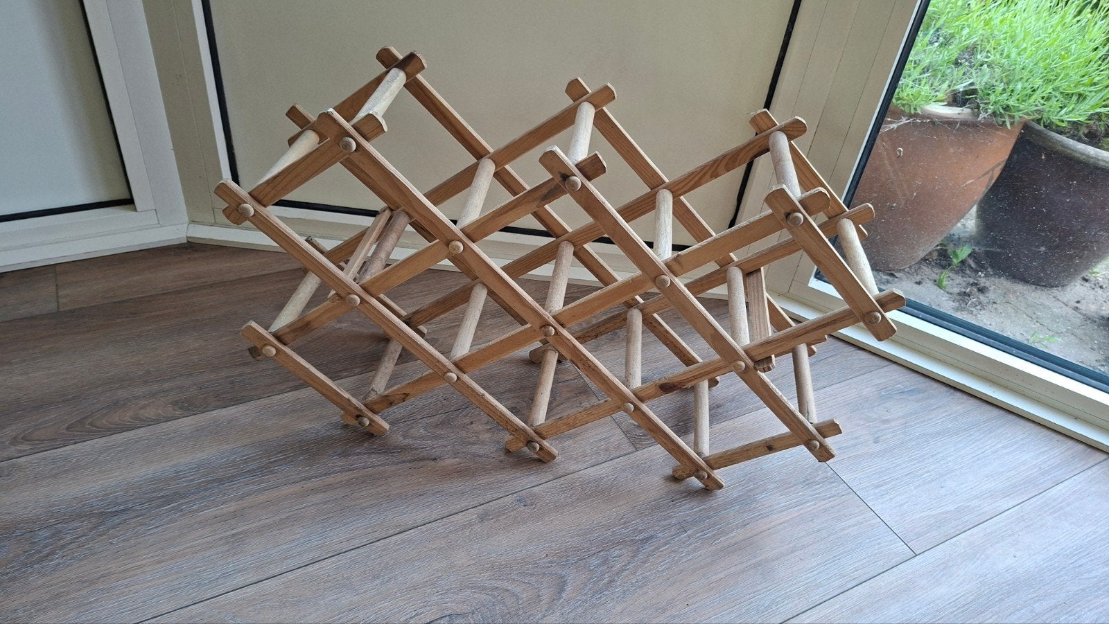 Houten vintage wijnrek inklapbaar - 62x18x35 cm, Ophalen of Verzenden, Hout
