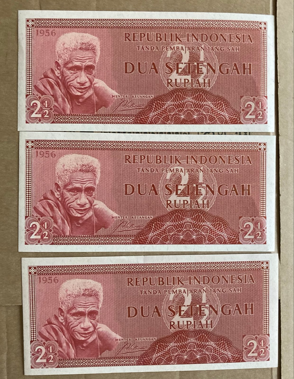 1956 Indonesische 2½ Rupiah biljetten - Ongebruikt, Ophalen of Verzenden, Overige landen, Los biljet