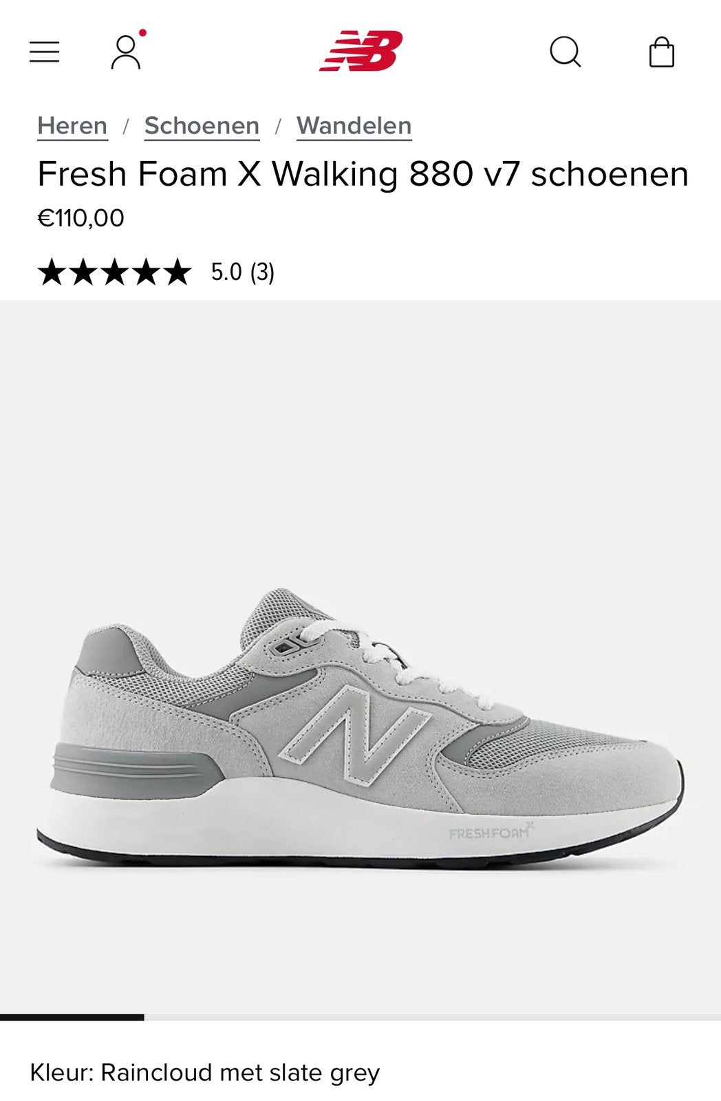 New Balance Fresh Foam Walking 880 v7 maat eu37 Pearl Grey, Ophalen, Zo goed als nieuw, Grijs, Sneakers of Gympen