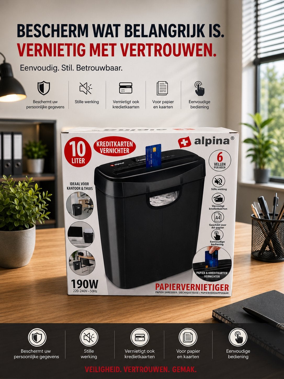 Alpina Papier- en Creditcardversnipperaar 10L, Diversen, Bureau-accessoires, Ophalen of Verzenden