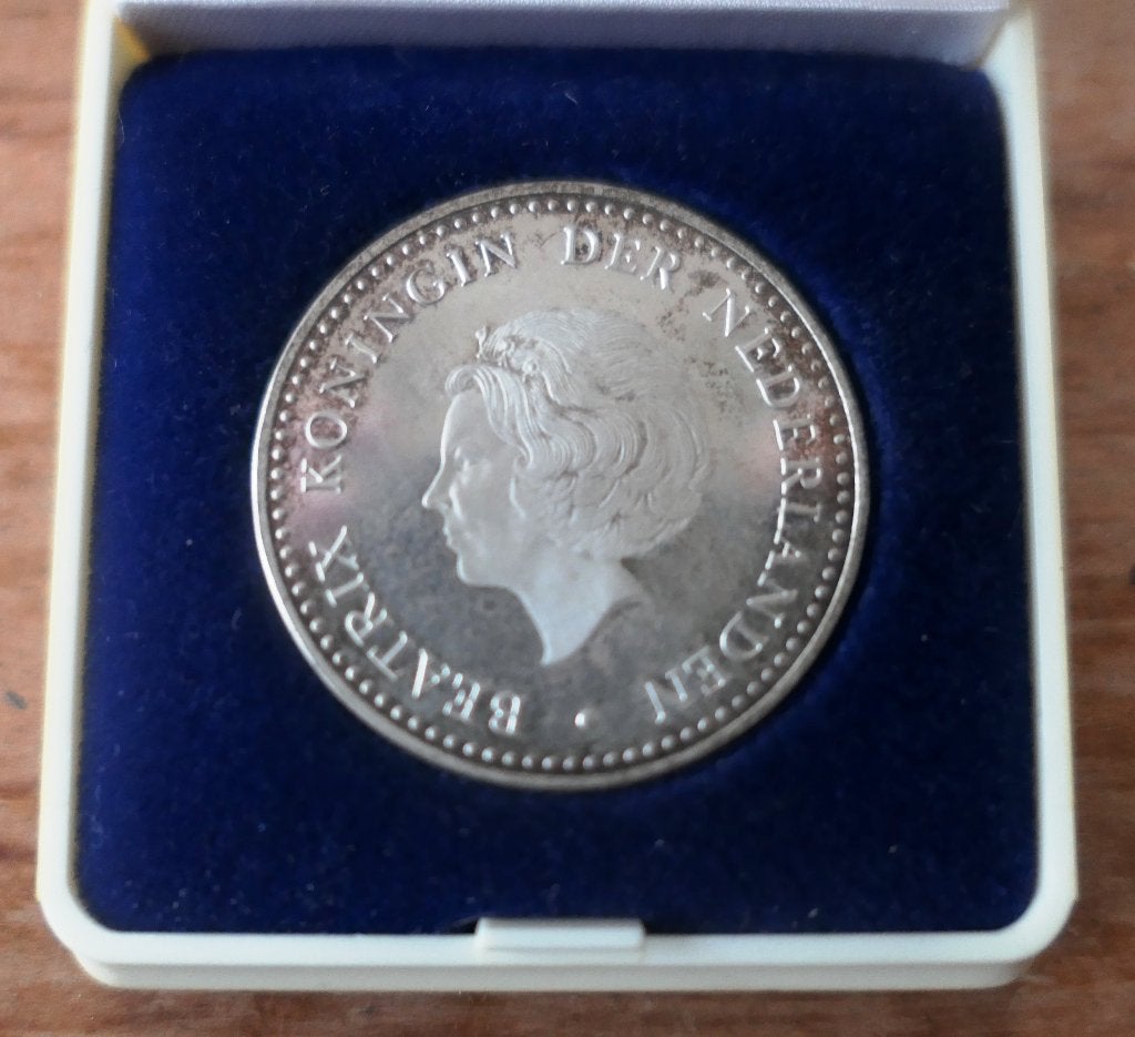 Zilveren 50 Gulden 1980 Nederlandse Antillen, Koningin Beatrix, Zilver, Ophalen of Verzenden, Losse munt