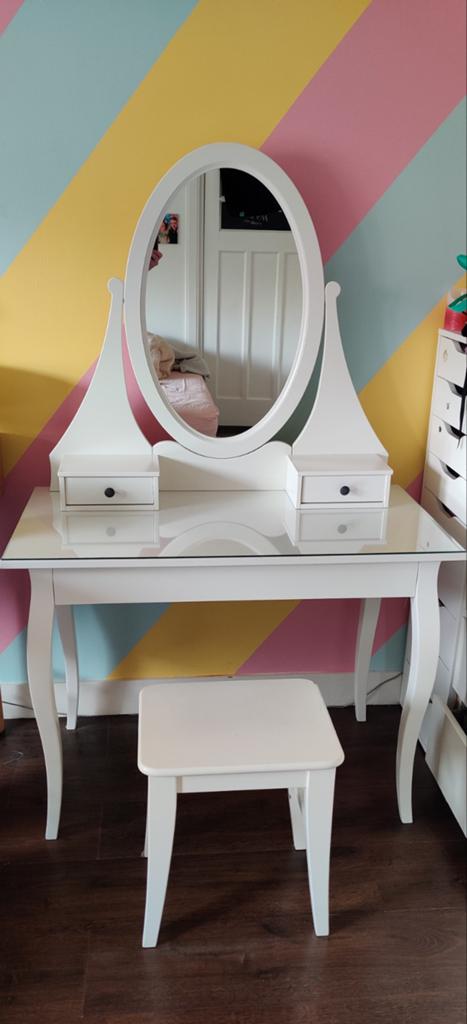 Ikea hemnes kaptafel met krukje, Gebruikt, 100 tot 150 cm, Klassiek, Romantisch, Hout