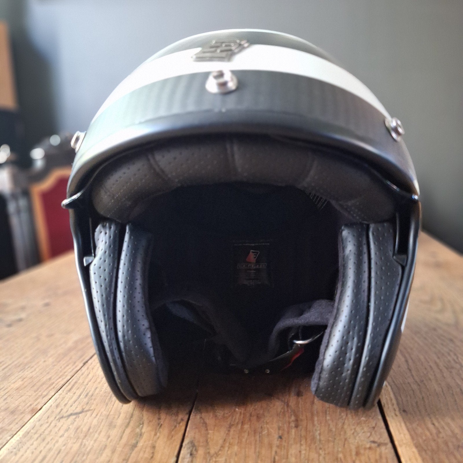 Bogotto Jethelm Zwart/Wit Gestreepte Motorhelm, Overige merken, M, Heren, Jethelm