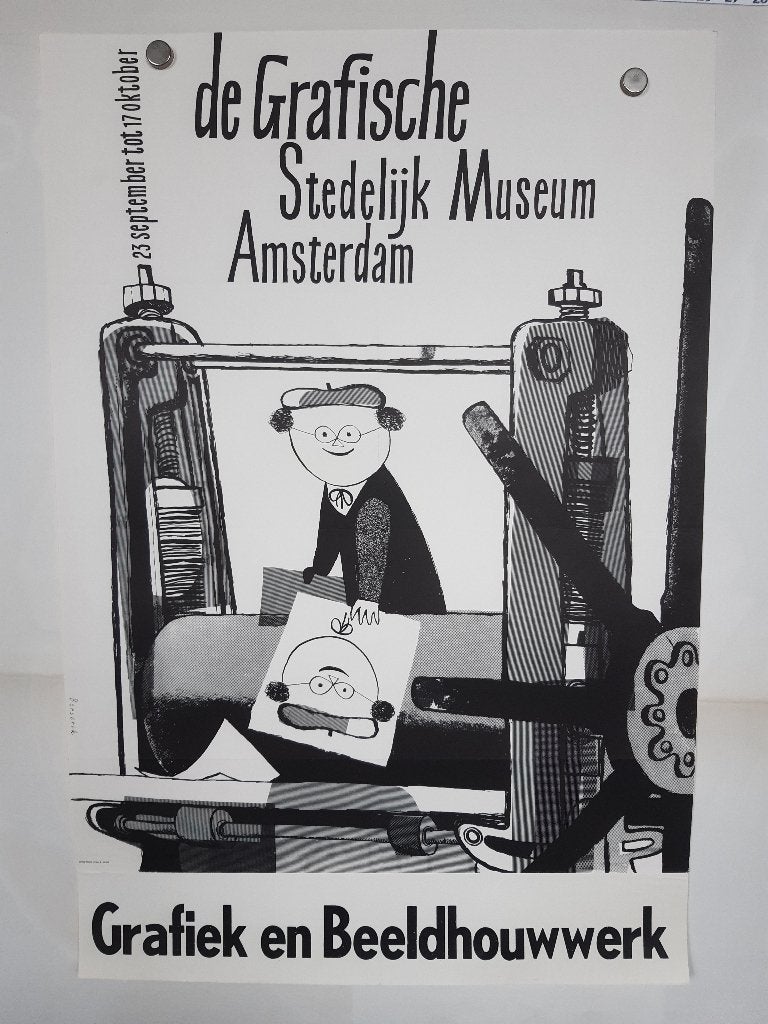 Originele poster Herman Berserik Stedelijk Museum Amsterdam, Verzenden, A1 t/m A3, Reclame, Rechthoekig Staand