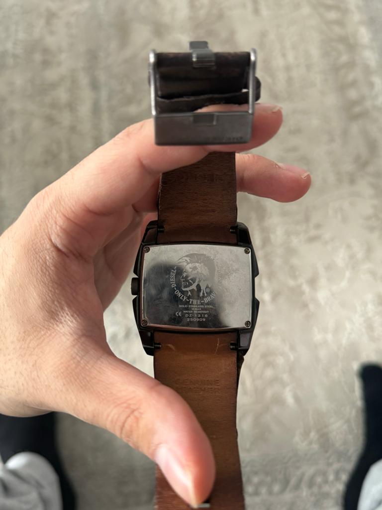 Diesel horloge met lederen band, Overige merken, Staal, Polshorloge, Ophalen of Verzenden