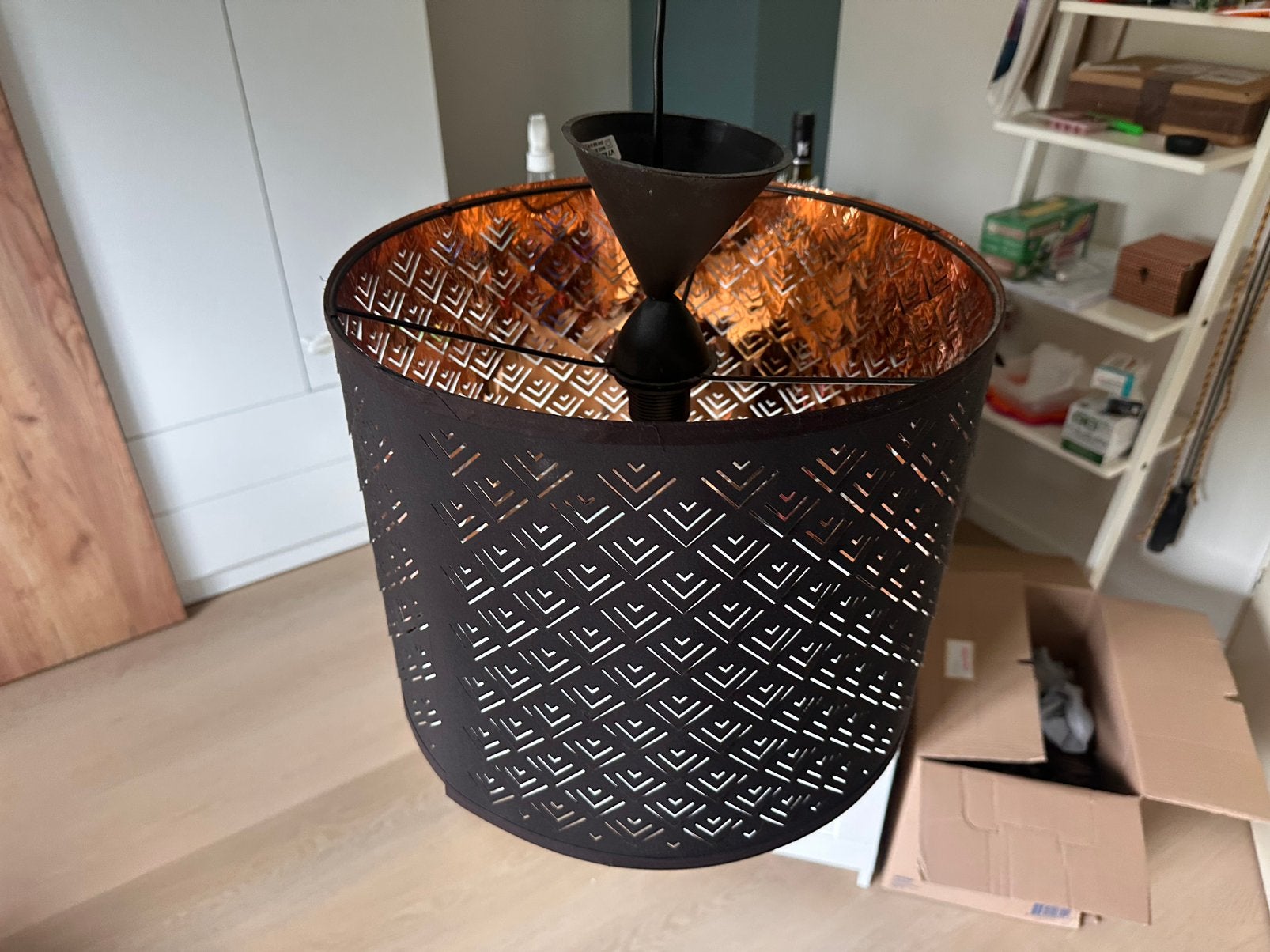Ikea ceiling pending lamp - black/orange, Zwart, Rond, 30 cm, Zo goed als nieuw