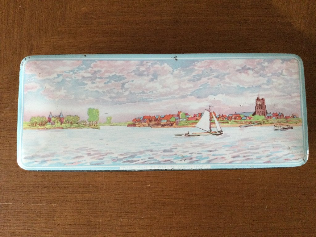De Bruin ontbijtkoekblik - Slot Loevestein & Maas/Waal,  '50, Ophalen of Verzenden, Huis en Inrichting