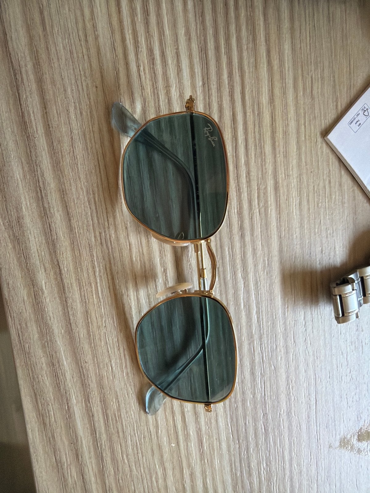 Ray-Ban Zonnebril - Goudkleurig Montuur, Groene Glazen, Zonnebril, Overige kleuren, Ophalen of Verzenden, Zo goed als nieuw