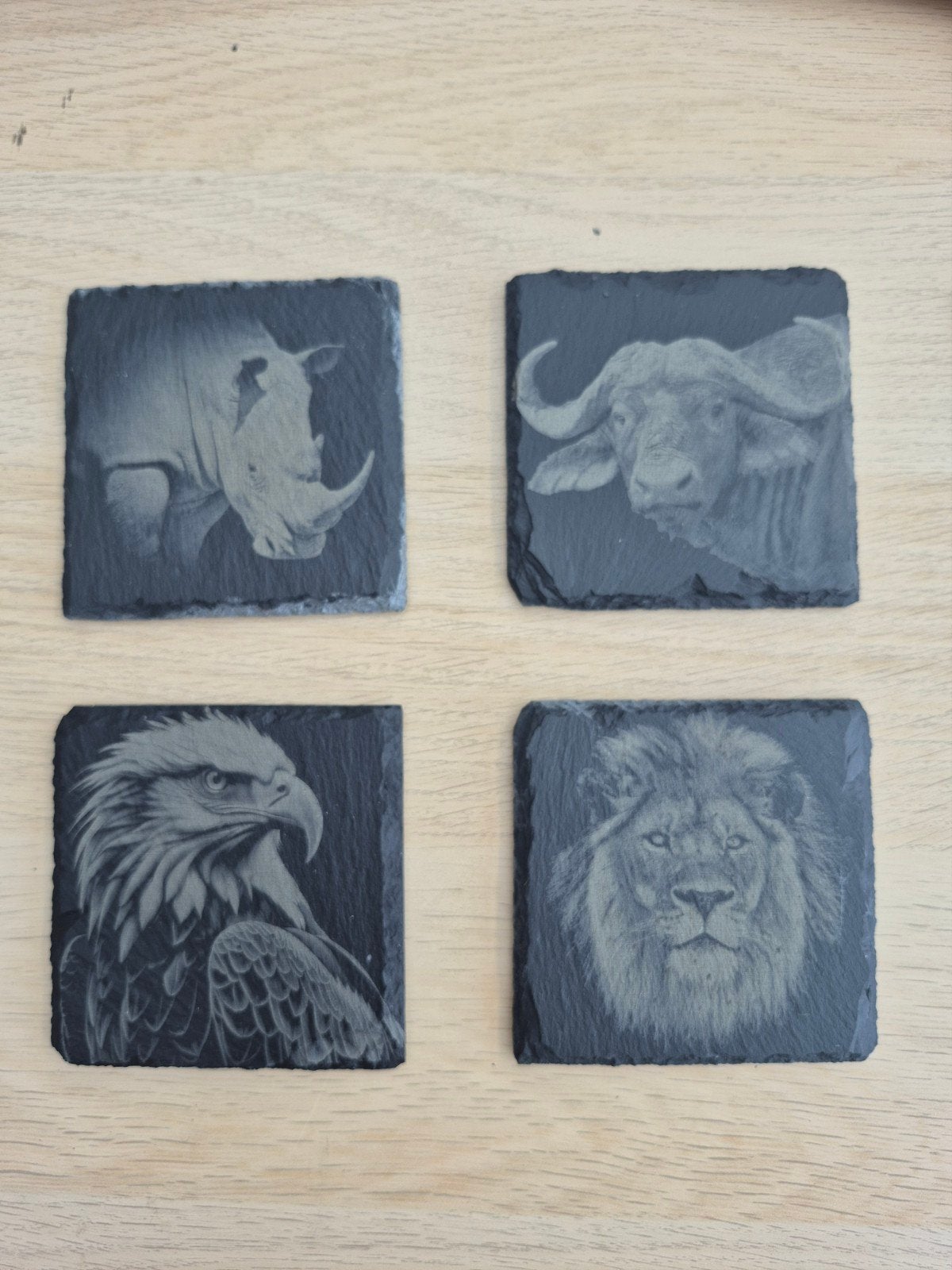 Leistenen onderzetters met dierenprint - set van 4, Ophalen, Steen/keramiek, Glasonderzetter, Zwart