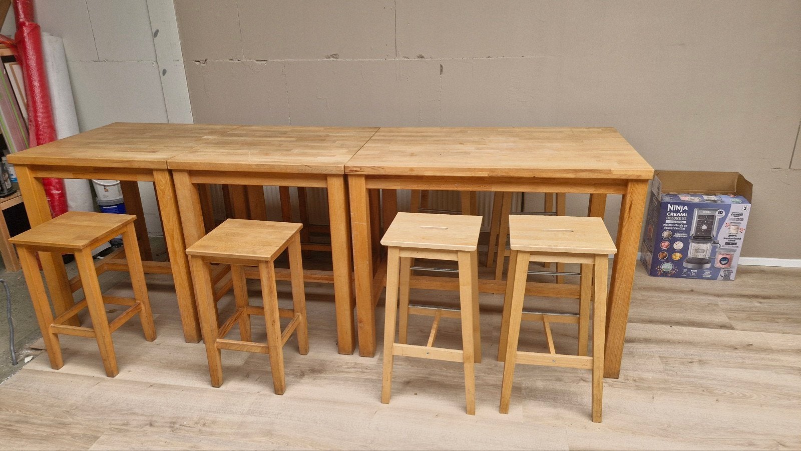 Houten bartafels met krukken, Ophalen, 60 tot 90 cm, Hout, Gebruikt