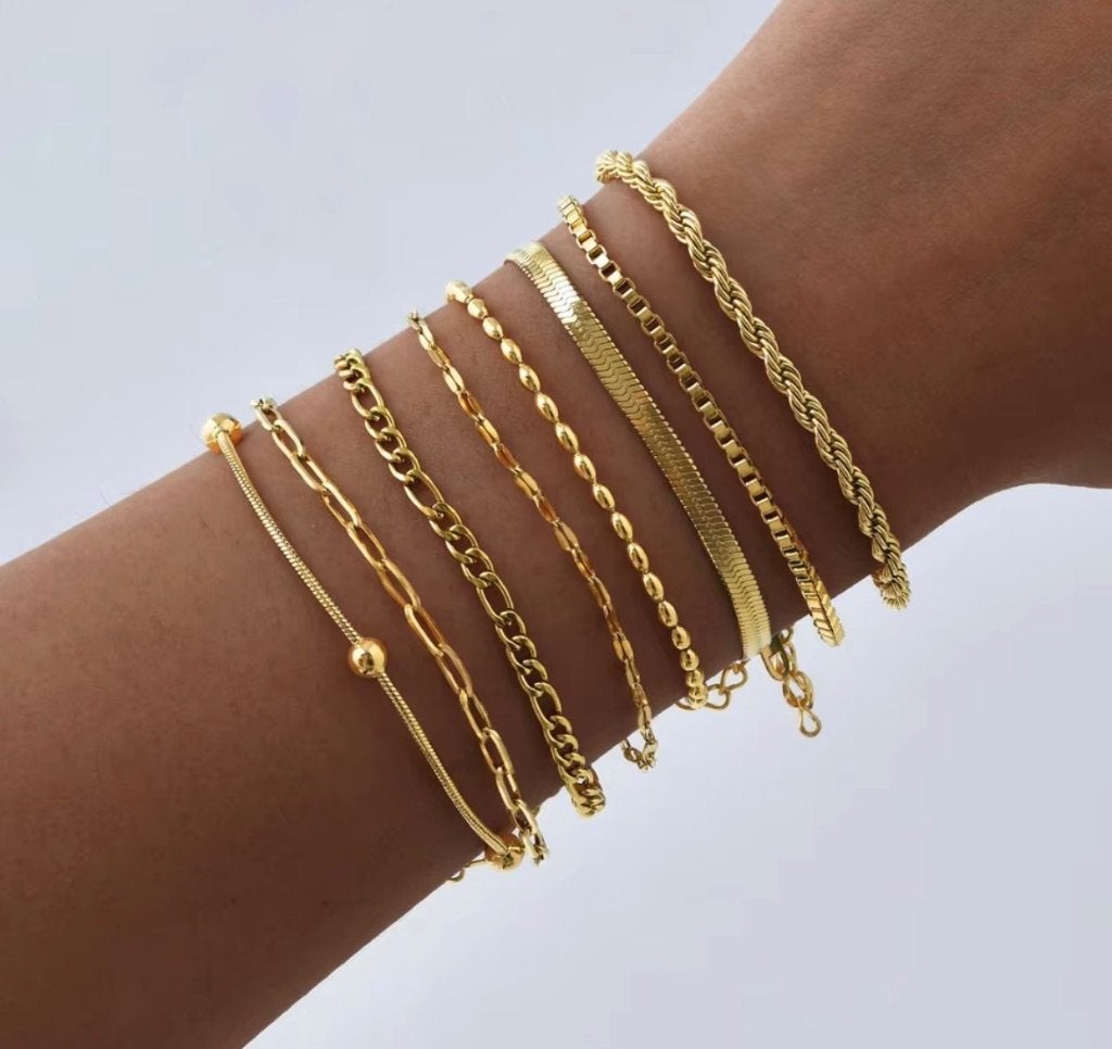Gouden Armbanden Set - Waterproof & Roestvrij, Overige materialen, Verzenden, Nieuw, 17 tot 18