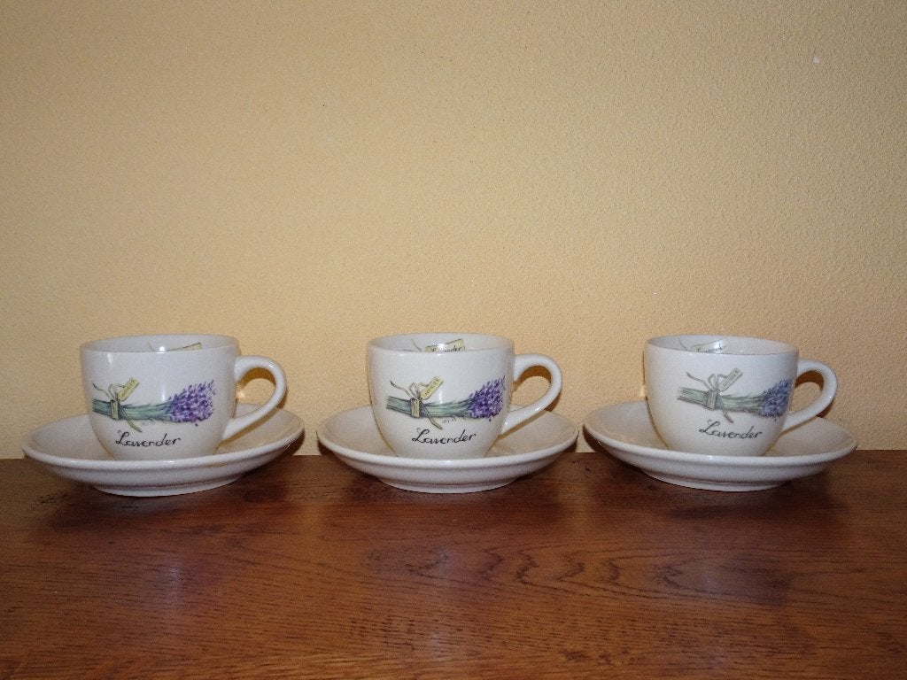 3 Jet ter Steege Lavender kop en schotels, Ophalen of Verzenden, Zo goed als nieuw, Overige stijlen, Kop(pen) en/of Schotel(s)