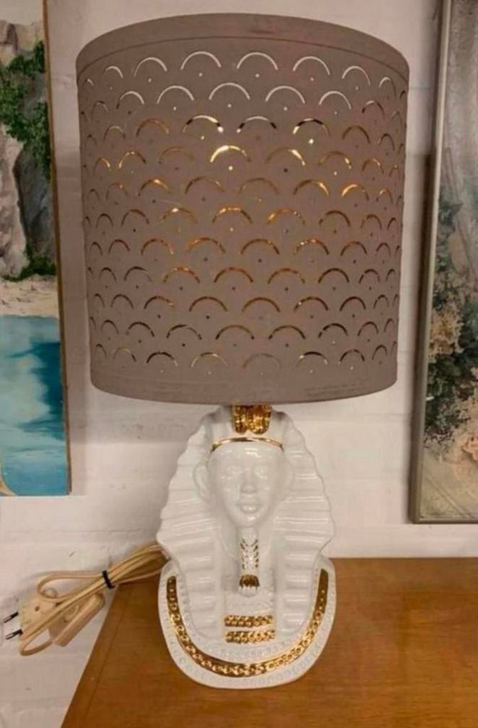 Lamp Vintage wit gouden Farao tafellamp jaren 70., Ophalen of Verzenden, Zo goed als nieuw