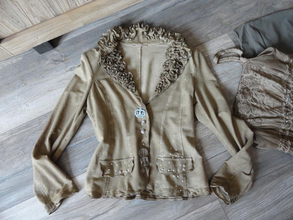 Elly Italia romantische jasje vest blazer Nederlandse 38 40, Verzenden, Zo goed als nieuw, Maat 38/40 (M), Beige