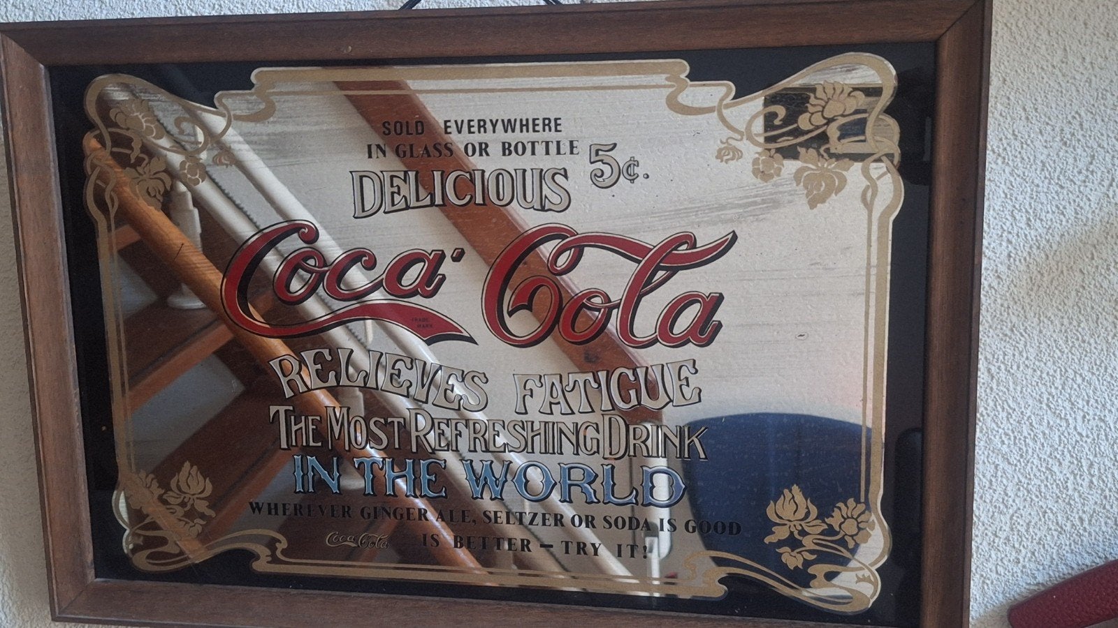 Vintage Coca-Cola spiegel - 'Relieves Fatigue', Antiek en Kunst, Ophalen