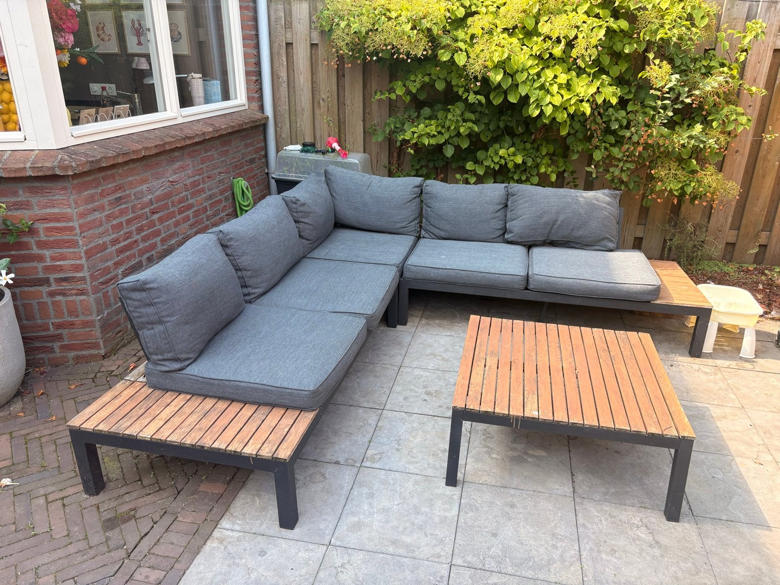 Grote loungeset met tafel - Gebruikt, Ophalen, Gebruikt, Meer dan 8 zitplaatsen, Loungeset