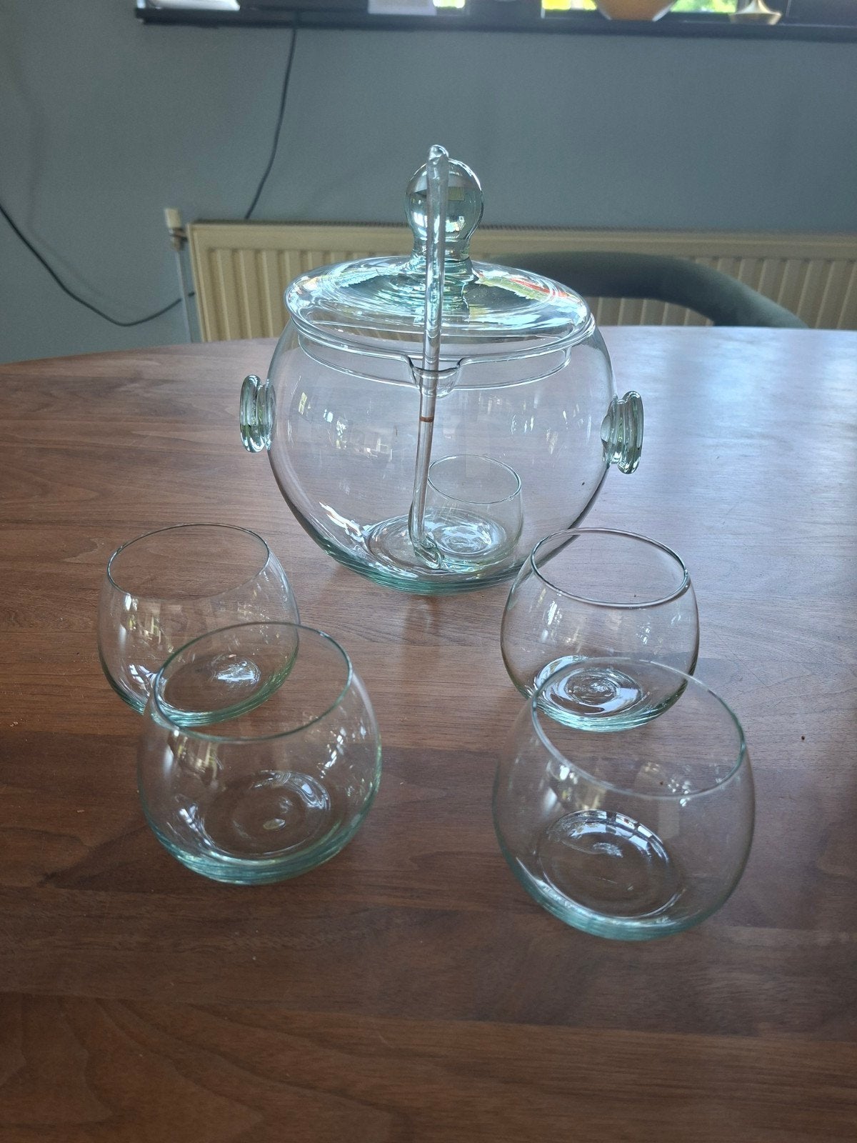 Glazen bowlset met lepel en 4 glazen, Ophalen, Zo goed als nieuw, Overige merken, Glas