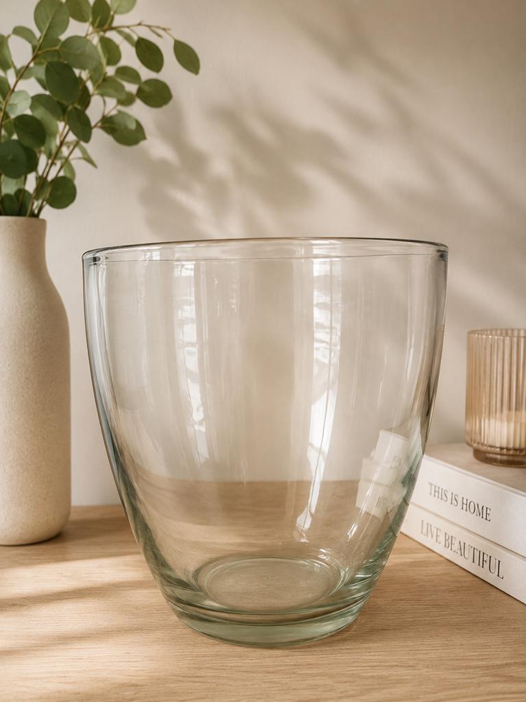 Grote Dutz vaas van zwaar en dik glas, Ophalen, Gebruikt, Overige kleuren, Glas