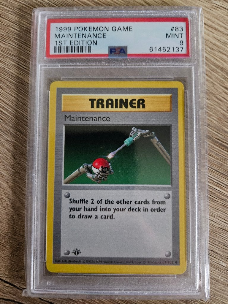 Maintenance 1st Edition Base Set PSA 9 Engels, Ophalen of Verzenden, Zo goed als nieuw, Losse kaart