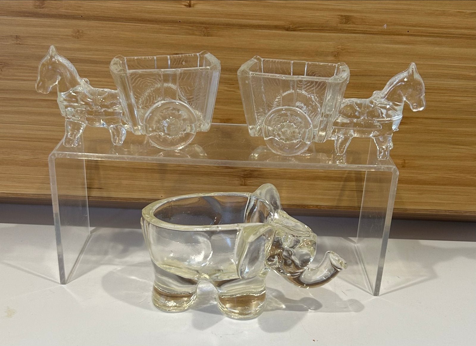Vintage Glazen Zoutvaatjes: Paard en Wagen & Olifant, Verzenden