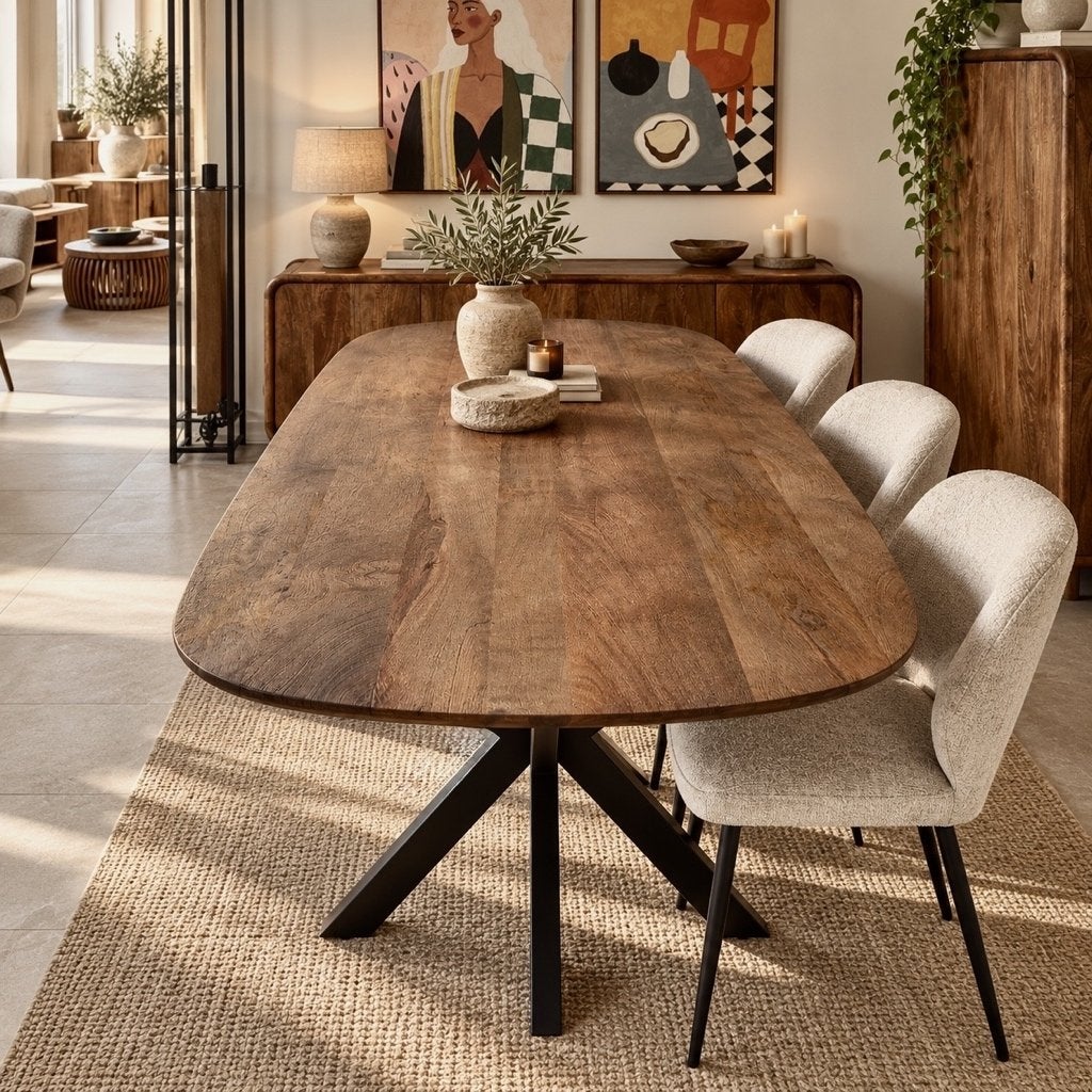 Magazijn Leegverkoop Eettafel deens ovaal mangohout matrix