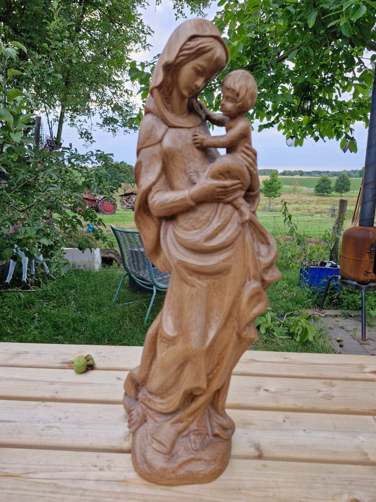 Houten Madonna met Kind - 56 cm, Antiek en Kunst, Antiek | Religie, Ophalen of Verzenden