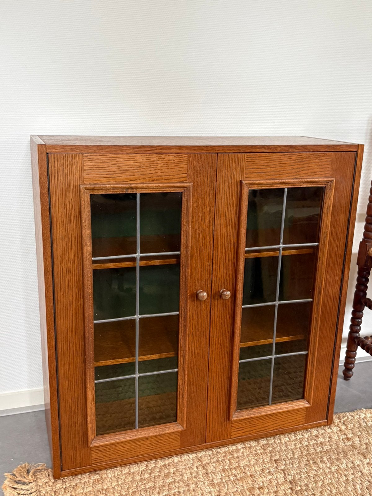 Vintage eikenhouten vitrinekast | glas&lood | amberkleurig, Huis en Inrichting, Ophalen, Glas, Met deur(en), 50 tot 100 cm